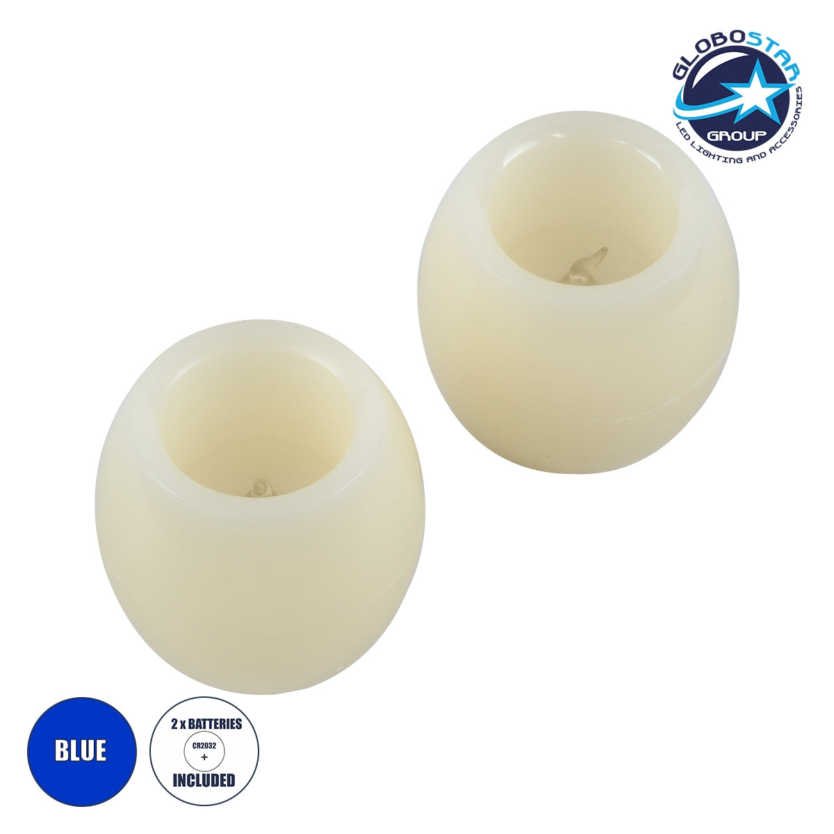 GloboStar® CANDLE 79548 ΣΕΤ 2 x Διακοσμητικά Realistic Κεράκια με LED Εφέ Κινούμενης Φλόγας - Μπαταρίας 12 x CR2032 Μπλε Μπεζ D6 x H5cm - ledmania.gr