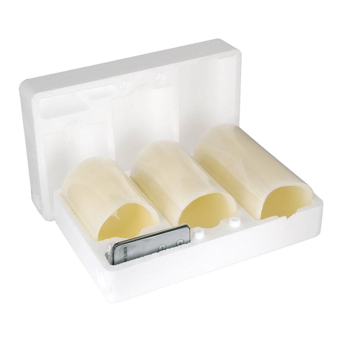 GloboStar® 79554 ΣΕΤ 3 Διακοσμητικών Realistic Κεριών Παραφίνης με LED - Μπαταρίας & Ασύρματο Χειριστήριο IR Ψυχρό Λευκό 6000K Dimmable - ledmania.gr