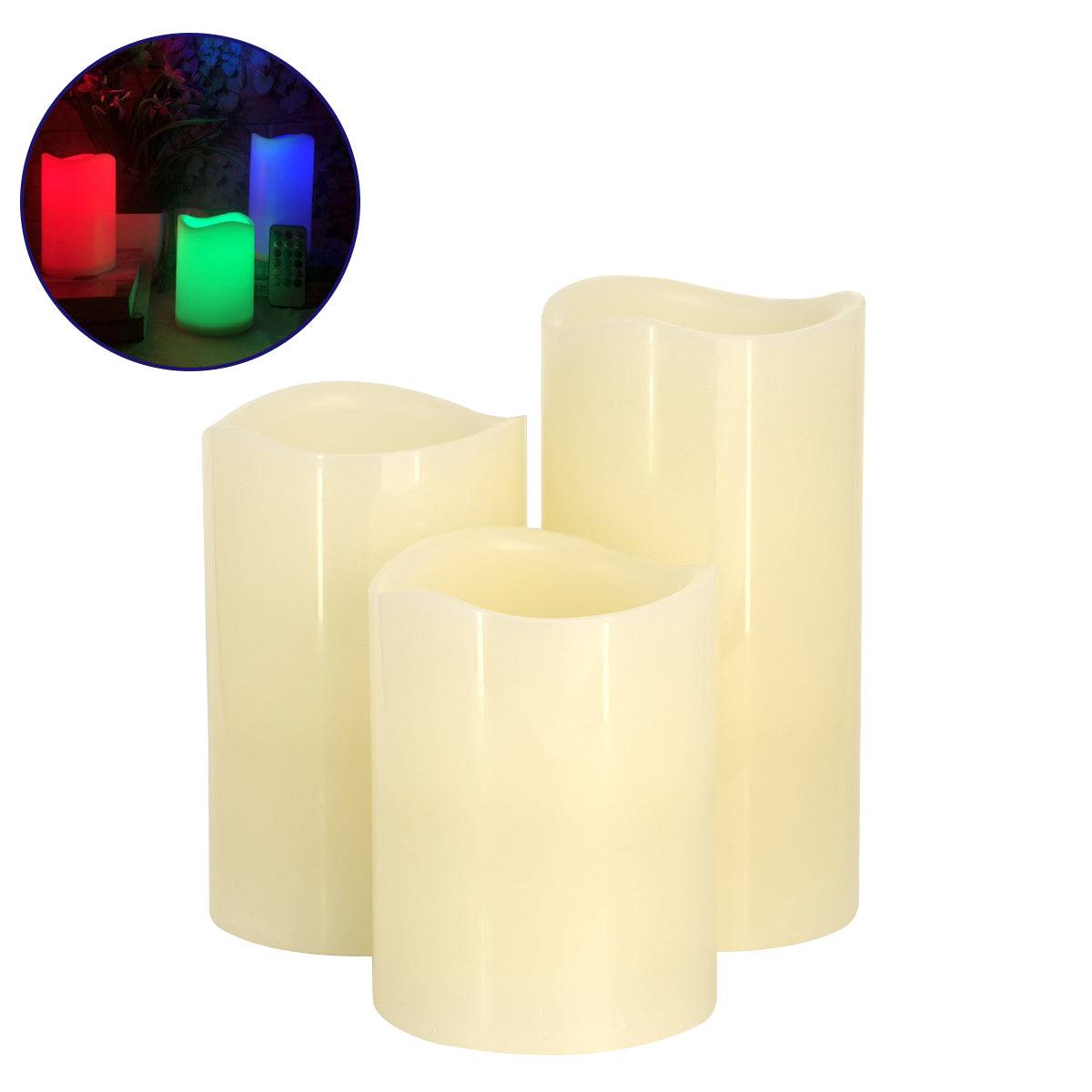 GloboStar® 79556 ΣΕΤ 3 Διακοσμητικών Realistic Κεριών Παραφίνης με LED Εφέ Κινούμενης Φλόγας - Μπαταρίας & Ασύρματο Χειριστήριο IR Πολύχρωμα RGB Dimmable - ledmania.gr