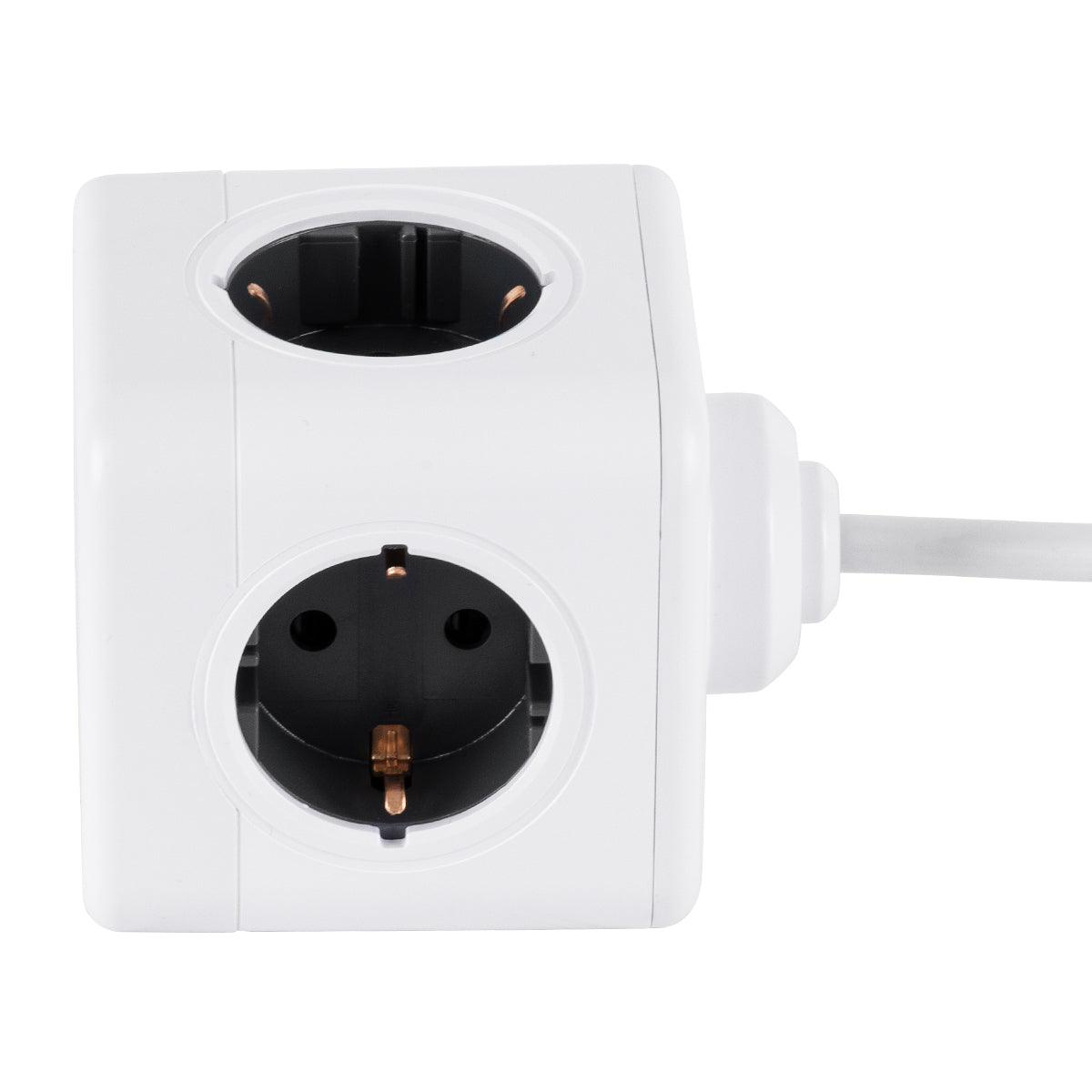 TRAVEL PowerCube PRO Certified 79639 Πολύπριζο 6 Θέσεων με 1.5m Kαλώδιο - 4 Πρίζες Ασφαλείας Childproof EU Schuko AC 220-240V & 2 Πρίζες USB Max 2.1A/DC 5V Μ7.5 x Π7.5 x Υ7.5 - Λευκό με Γκρι - Max Load 3680W/16A - ledmania.gr