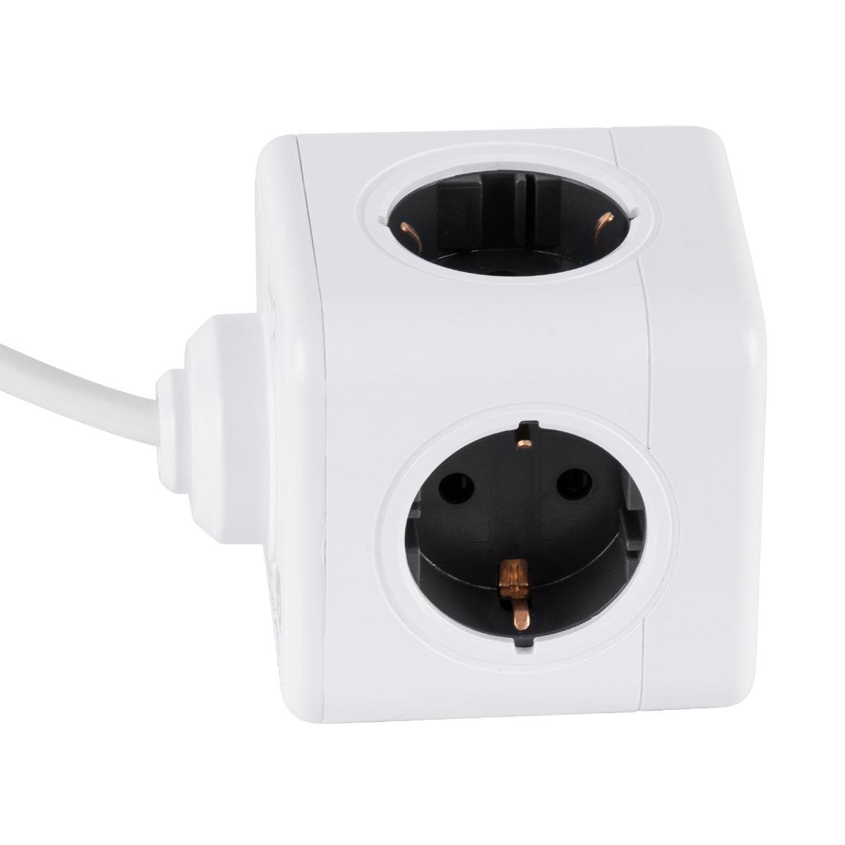 TRAVEL PowerCube PRO Certified 79639 Πολύπριζο 6 Θέσεων με 1.5m Kαλώδιο - 4 Πρίζες Ασφαλείας Childproof EU Schuko AC 220-240V & 2 Πρίζες USB Max 2.1A/DC 5V Μ7.5 x Π7.5 x Υ7.5 - Λευκό με Γκρι - Max Load 3680W/16A - ledmania.gr