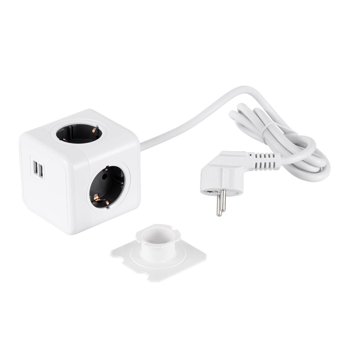 TRAVEL PowerCube PRO Certified 79639 Πολύπριζο 6 Θέσεων με 1.5m Kαλώδιο - 4 Πρίζες Ασφαλείας Childproof EU Schuko AC 220-240V & 2 Πρίζες USB Max 2.1A/DC 5V Μ7.5 x Π7.5 x Υ7.5 - Λευκό με Γκρι - Max Load 3680W/16A - ledmania.gr