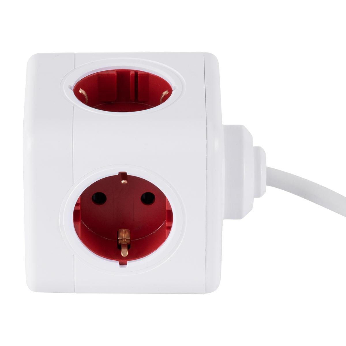 GloboStar® TRAVEL PowerCube PRO Certified 79642 Πολύπριζο 6 Θέσεων με 1.5m Kαλώδιο - 4 Πρίζες Ασφαλείας Childproof EU Schuko AC 220-240V & 2 Πρίζες USB Max 2.1A/DC 5V Μ7.5 x Π7.5 x Υ7.5 - Λευκό με Κόκκινο - Max Load 3680W/16A - ledmania.gr