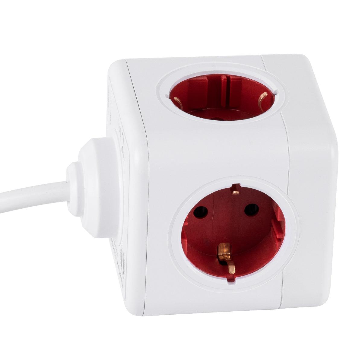 GloboStar® TRAVEL PowerCube PRO Certified 79642 Πολύπριζο 6 Θέσεων με 1.5m Kαλώδιο - 4 Πρίζες Ασφαλείας Childproof EU Schuko AC 220-240V & 2 Πρίζες USB Max 2.1A/DC 5V Μ7.5 x Π7.5 x Υ7.5 - Λευκό με Κόκκινο - Max Load 3680W/16A - ledmania.gr
