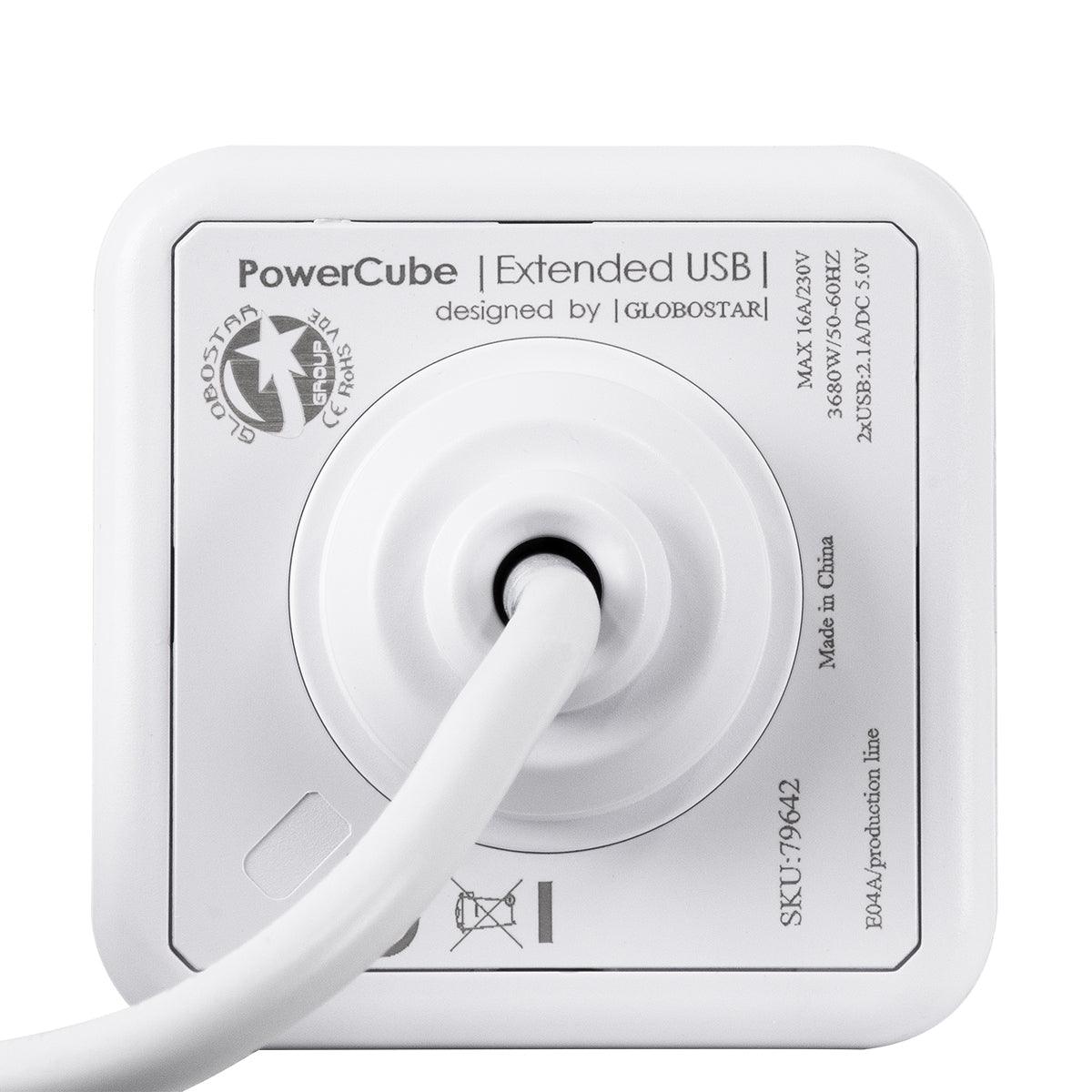 GloboStar® TRAVEL PowerCube PRO Certified 79642 Πολύπριζο 6 Θέσεων με 1.5m Kαλώδιο - 4 Πρίζες Ασφαλείας Childproof EU Schuko AC 220-240V & 2 Πρίζες USB Max 2.1A/DC 5V Μ7.5 x Π7.5 x Υ7.5 - Λευκό με Κόκκινο - Max Load 3680W/16A - ledmania.gr