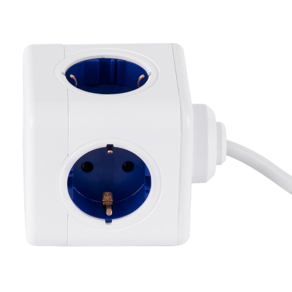 TRAVEL PowerCube PRO Certified 79643 Πολύπριζο 6 Θέσεων με 1.5m Kαλώδιο - 4 Πρίζες Ασφαλείας Childproof EU Schuko AC 220-240V & 2 Πρίζες USB Max 2.1A/DC 5V Μ7.5 x Π7.5 x Υ7.5 - Λευκό με Μπλε - Max Load 3680W/16A - ledmania.gr