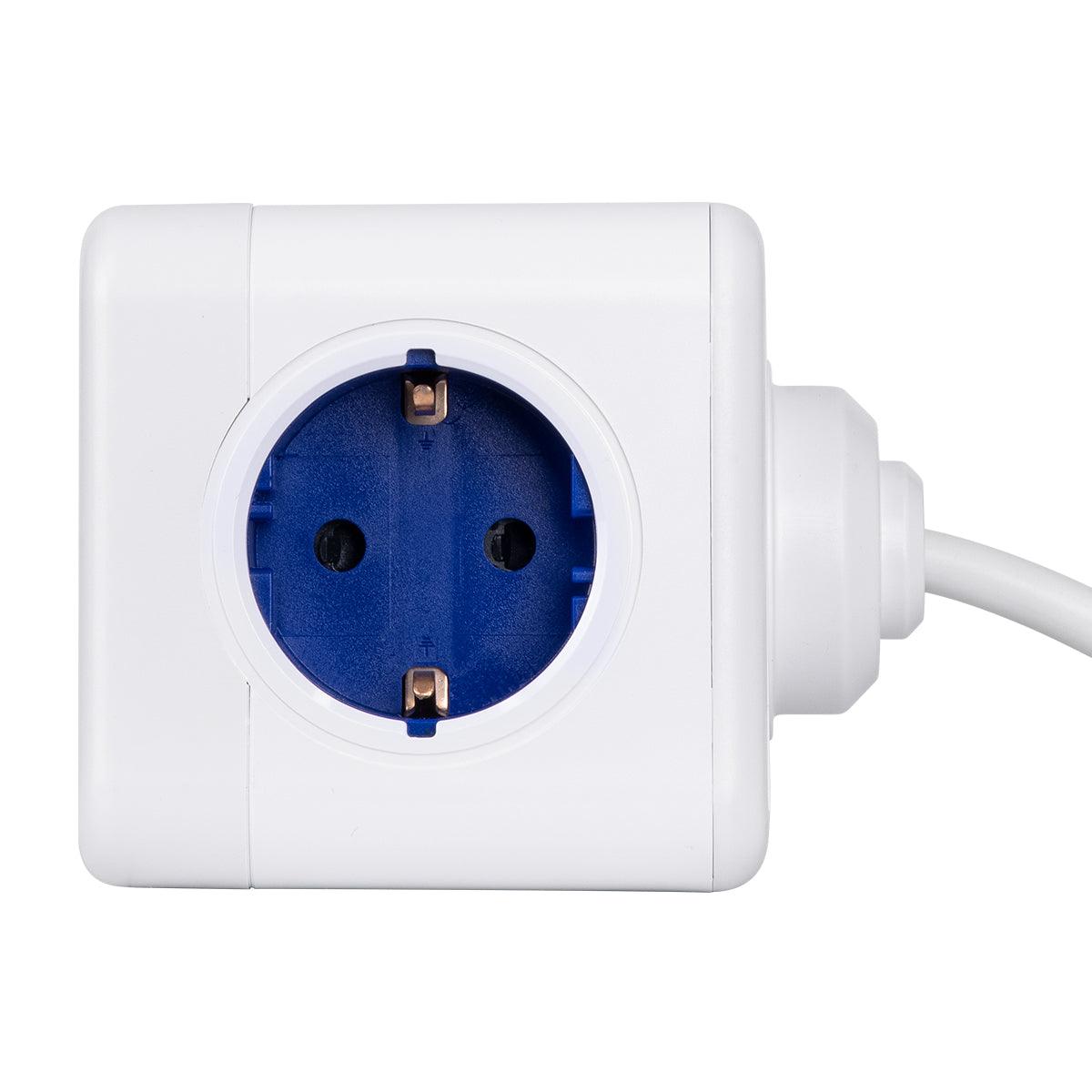 TRAVEL PowerCube PRO Certified 79643 Πολύπριζο 6 Θέσεων με 1.5m Kαλώδιο - 4 Πρίζες Ασφαλείας Childproof EU Schuko AC 220-240V & 2 Πρίζες USB Max 2.1A/DC 5V Μ7.5 x Π7.5 x Υ7.5 - Λευκό με Μπλε - Max Load 3680W/16A - ledmania.gr