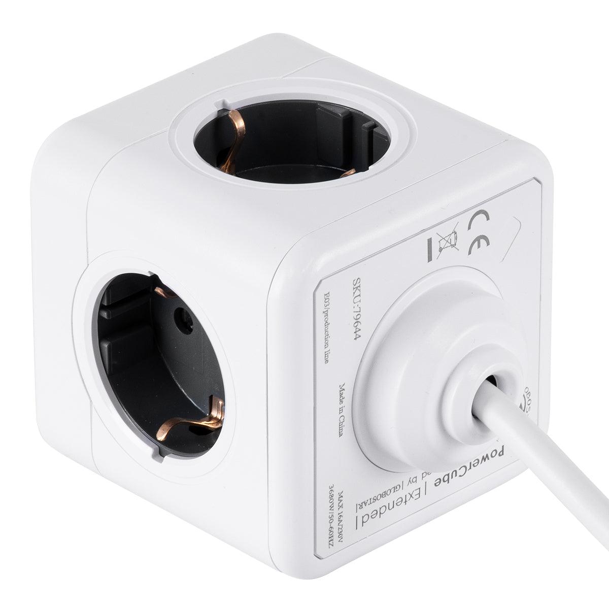 TRAVEL PowerCube PRO Certified 79644 Πολύπριζο 5 Θέσεων με 1.5m Kαλώδιο - 5 Πρίζες Ασφαλείας Childproof EU Schuko AC 220-240V Μ7.5 x Π7.5 x Υ7.5 - Λευκό με Γκρι - Max Load 3680W/16A - ledmania.gr