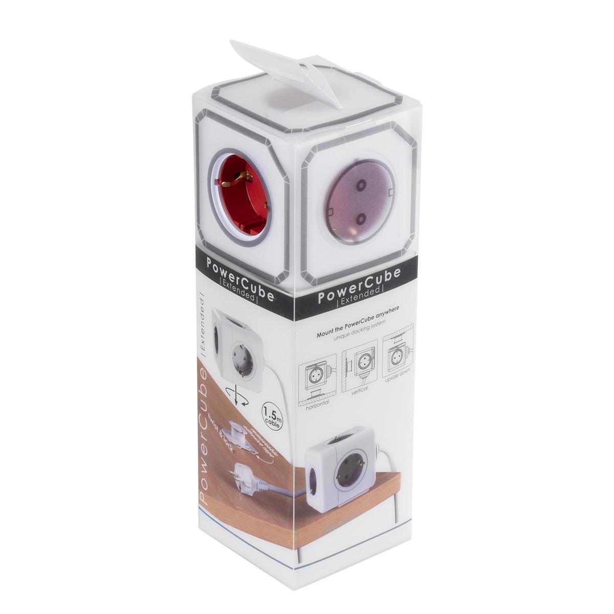 TRAVEL PowerCube PRO Certified 79645 Πολύπριζο 5 Θέσεων με 1.5m Kαλώδιο - 5 Πρίζες Ασφαλείας Childproof EU Schuko AC 220-240V Μ7.5 x Π11.5 x Υ7.5-Λευκό με Κόκκινο-Max Load 3680W/16A - ledmania.gr