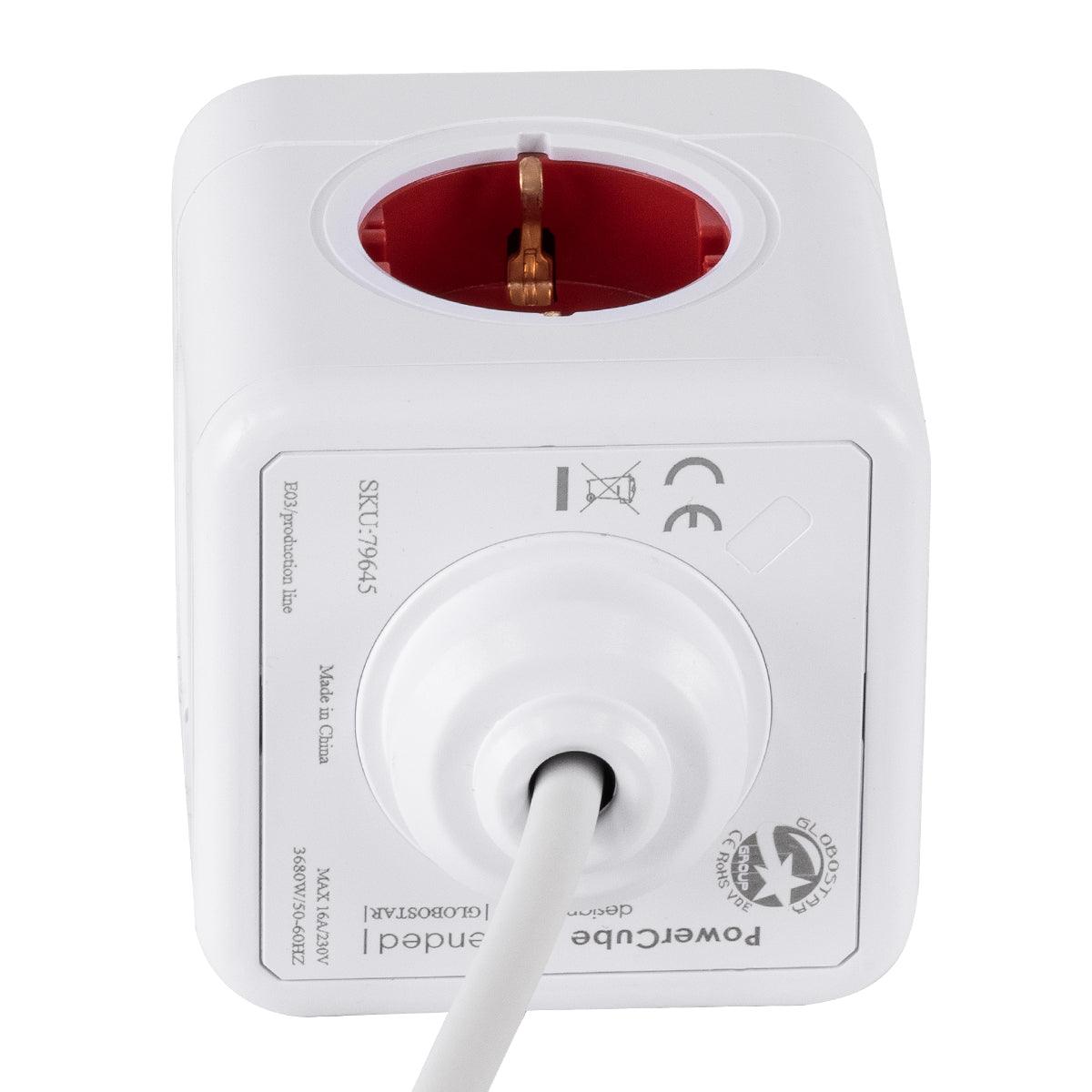 TRAVEL PowerCube PRO Certified 79645 Πολύπριζο 5 Θέσεων με 1.5m Kαλώδιο - 5 Πρίζες Ασφαλείας Childproof EU Schuko AC 220-240V Μ7.5 x Π11.5 x Υ7.5-Λευκό με Κόκκινο-Max Load 3680W/16A - ledmania.gr