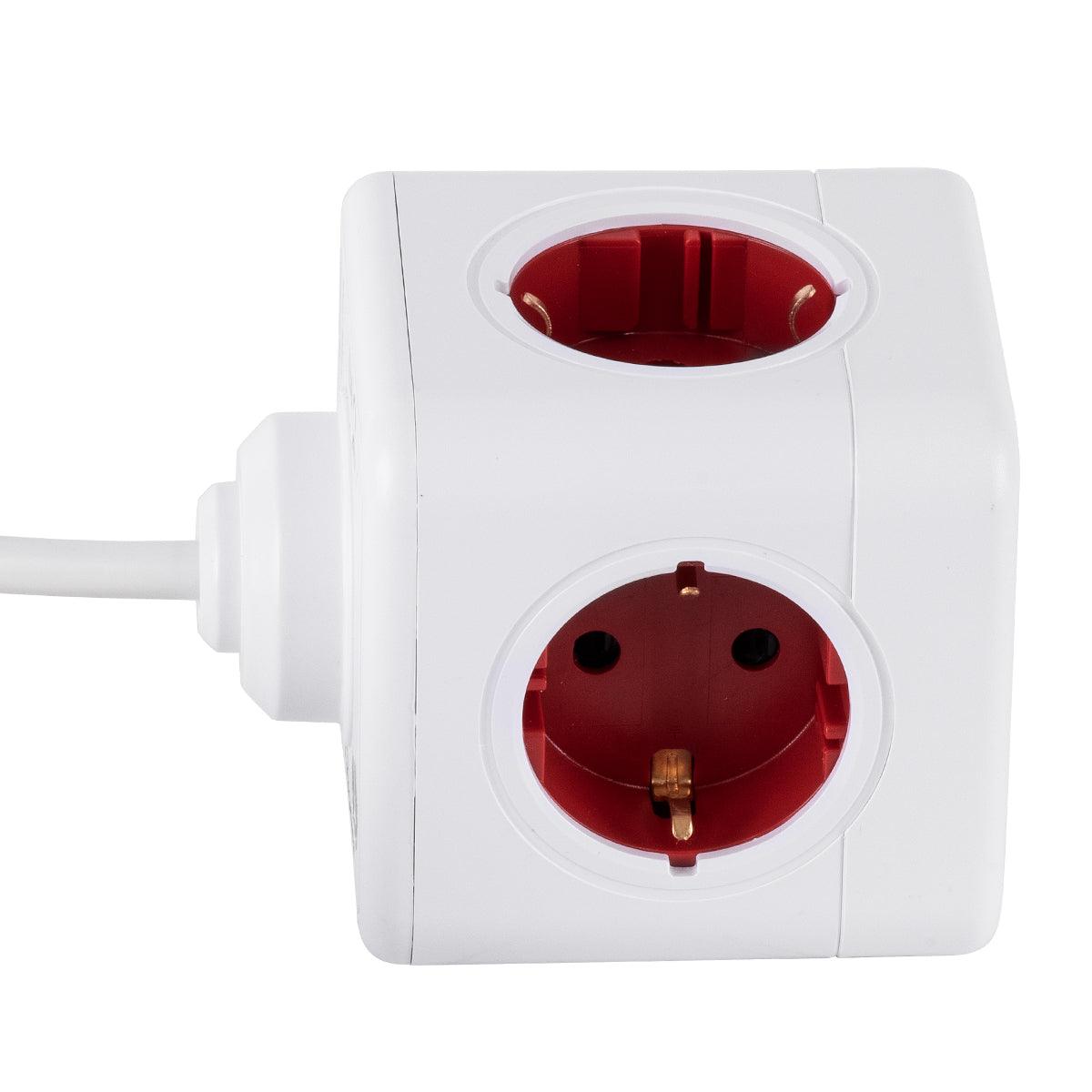 TRAVEL PowerCube PRO Certified 79645 Πολύπριζο 5 Θέσεων με 1.5m Kαλώδιο - 5 Πρίζες Ασφαλείας Childproof EU Schuko AC 220-240V Μ7.5 x Π11.5 x Υ7.5-Λευκό με Κόκκινο-Max Load 3680W/16A - ledmania.gr