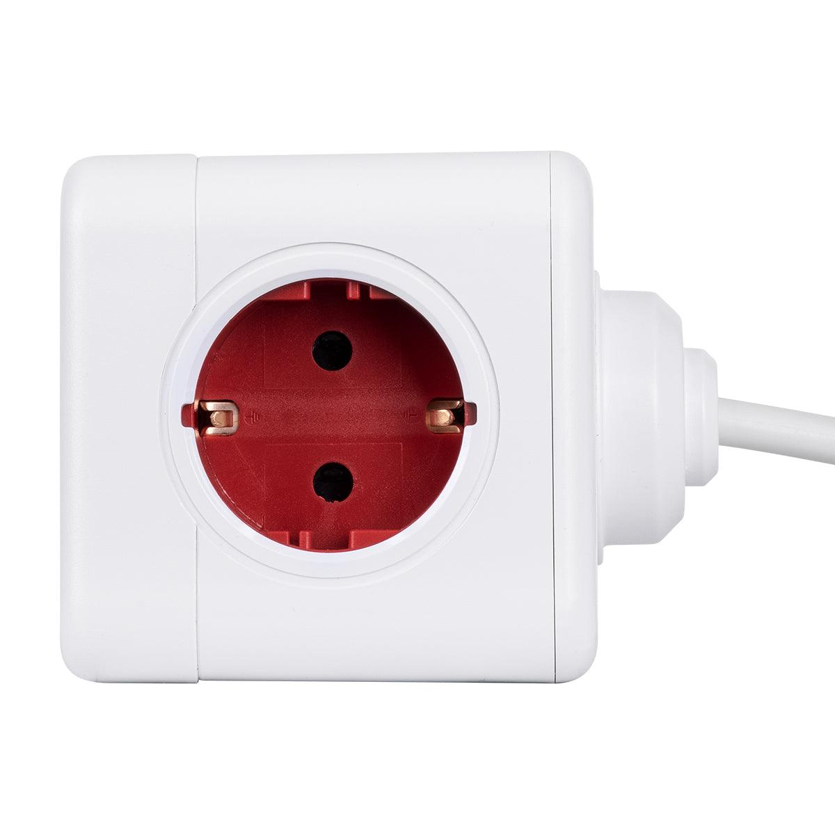 TRAVEL PowerCube PRO Certified 79645 Πολύπριζο 5 Θέσεων με 1.5m Kαλώδιο - 5 Πρίζες Ασφαλείας Childproof EU Schuko AC 220-240V Μ7.5 x Π11.5 x Υ7.5-Λευκό με Κόκκινο-Max Load 3680W/16A - ledmania.gr