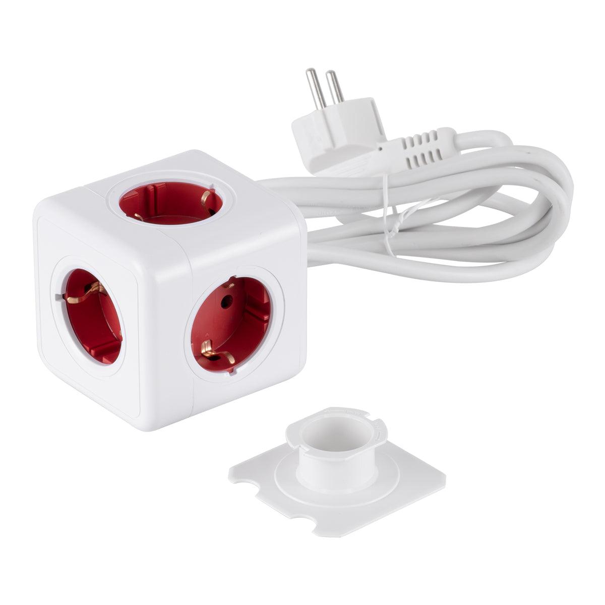 TRAVEL PowerCube PRO Certified 79645 Πολύπριζο 5 Θέσεων με 1.5m Kαλώδιο - 5 Πρίζες Ασφαλείας Childproof EU Schuko AC 220-240V Μ7.5 x Π11.5 x Υ7.5-Λευκό με Κόκκινο-Max Load 3680W/16A - ledmania.gr