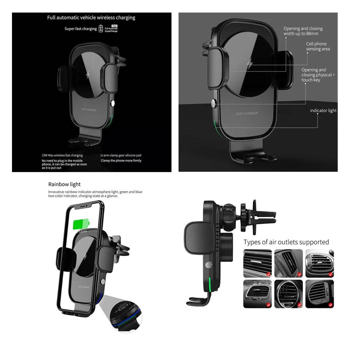 GloboStar® 79696 Μαγνητική Βάση Κινητού Αυτοκινήτου Smart Chip Max 15W USB σε USB Type-C με Κλιπ στον Αεραγωγό - Ασύρματη Φόρτιση και Υποστήριξη προσαρμογής για Διαφορετικά Κινητά Τηλέφωνα MagSafe QuickCharge 3.0 - ledmania.gr