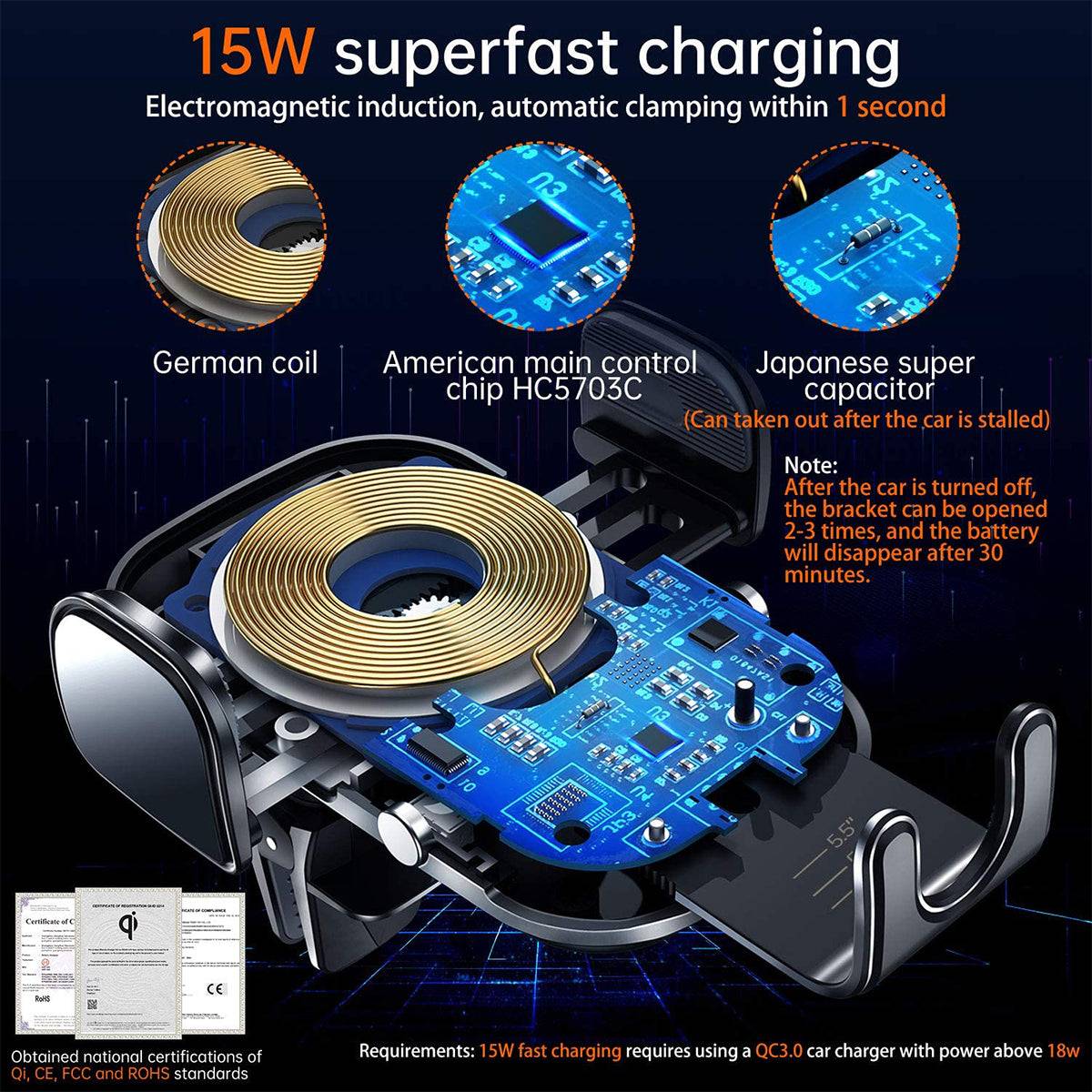 GloboStar® 79696 Μαγνητική Βάση Κινητού Αυτοκινήτου Smart Chip Max 15W USB σε USB Type-C με Κλιπ στον Αεραγωγό - Ασύρματη Φόρτιση και Υποστήριξη προσαρμογής για Διαφορετικά Κινητά Τηλέφωνα MagSafe QuickCharge 3.0 - ledmania.gr