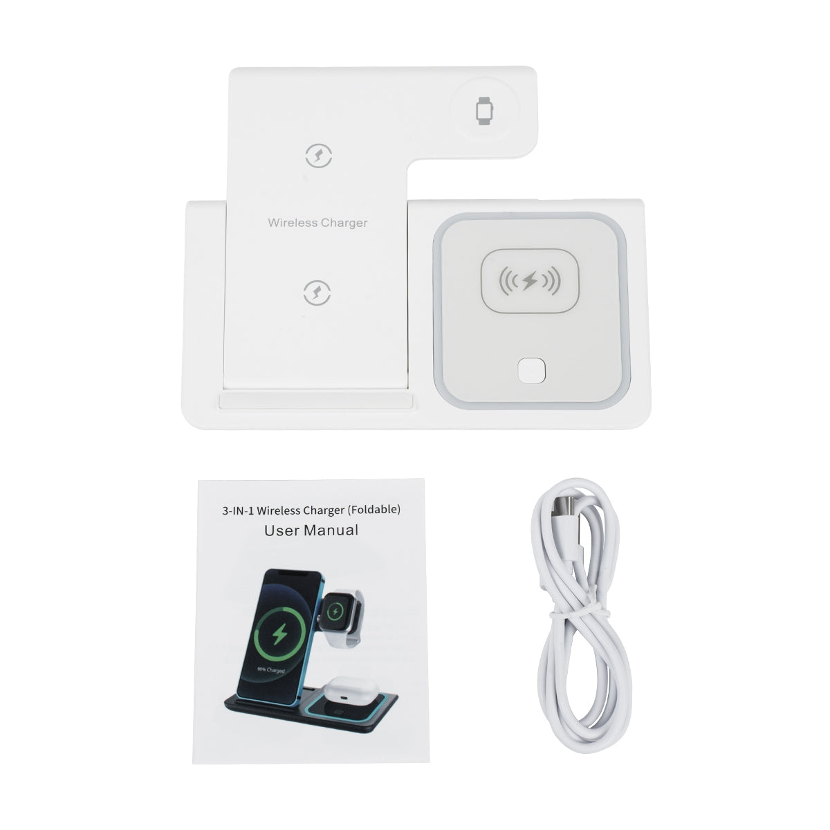 GloboStar® 79706 Επιτραπέζια Σταθερή Βάση Ασύρματης Φόρτισης Fast Charging για Κινητά - Earphones - Smart Watches 15W Max - Λευκό - ledmania.gr