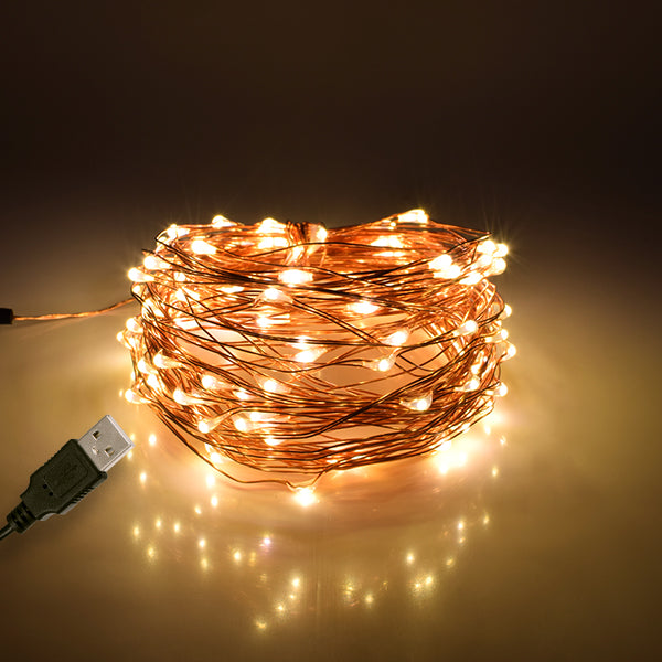 79722 Διακοσμητική Γιρλάντα 10 Μέτρων 100 LED USB 5 Volt 6 Watt με Χάλκινο Συρμάτινο Καλώδιο Θερμό Λευκό 3000K - ledmania.gr