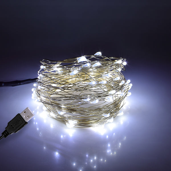 79732 Διακοσμητική Γιρλάντα 10 Μέτρων 100 LED USB 5 Volt 6 Watt με Ασημένιο Συρμάτινο Καλώδιο Ψυχρό Λευκό 6000K - ledmania.gr