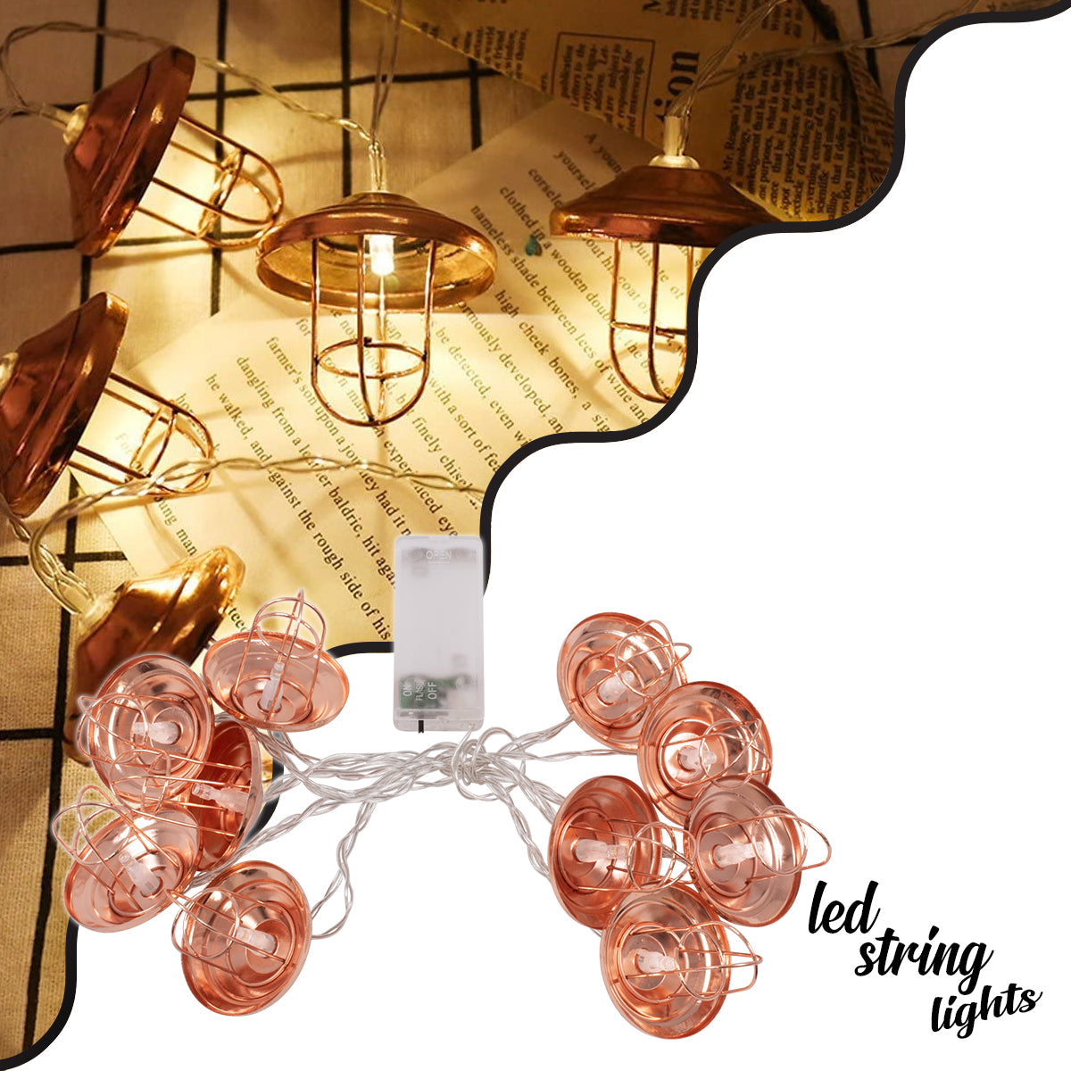 79807 Διακοσμητική Γιρλάντα Bronze Lamp 2 Μέτρα με Διακόπτη On/Off - 10 LED 1W με Μπαταρίες 2xAA & Διάφανο Καλώδιο IP20 Θερμό Λευκό 2700K Μ2m - ledmania.gr
