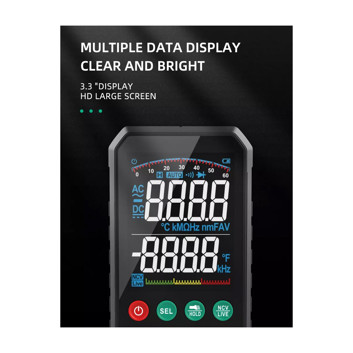 GloboStar® 79976 Ψηφιακό Φορητό Πολύμετρο Data Retantion True RMS Intelligent Automation AI Μπαταρίας 2 x AAA (Δεν Περιλαμβάνονται) με Οπίσθιο Φωτισμό Μετρητής Τάσης AC/DC - Θερμοκρασία - Αμπερόμετρο - Voltmeter - Καπασιτόμετρο - Ohm - Μαύρο - ledmania.gr
