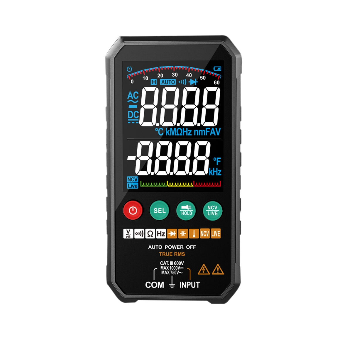 GloboStar® 79976 Ψηφιακό Φορητό Πολύμετρο Data Retantion True RMS Intelligent Automation AI Μπαταρίας 2 x AAA (Δεν Περιλαμβάνονται) με Οπίσθιο Φωτισμό Μετρητής Τάσης AC/DC - Θερμοκρασία - Αμπερόμετρο - Voltmeter - Καπασιτόμετρο - Ohm - Μαύρο - ledmania.gr