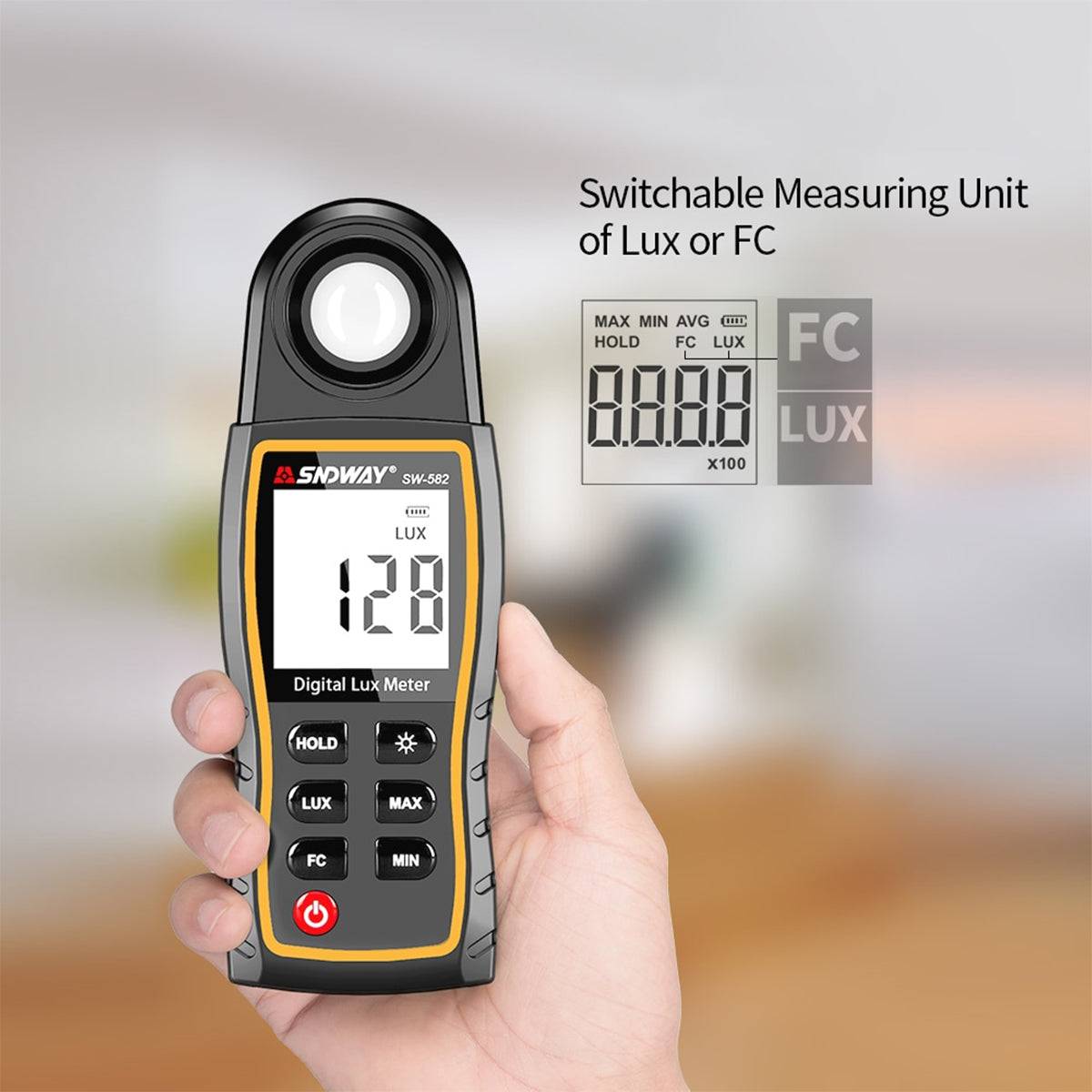 GloboStar® 79983 Ψηφιακός Μετρητής Έντασης Φωτισμού SNDWAY SW-582 με έλεγχο 0 έως 200000 lux - ledmania.gr