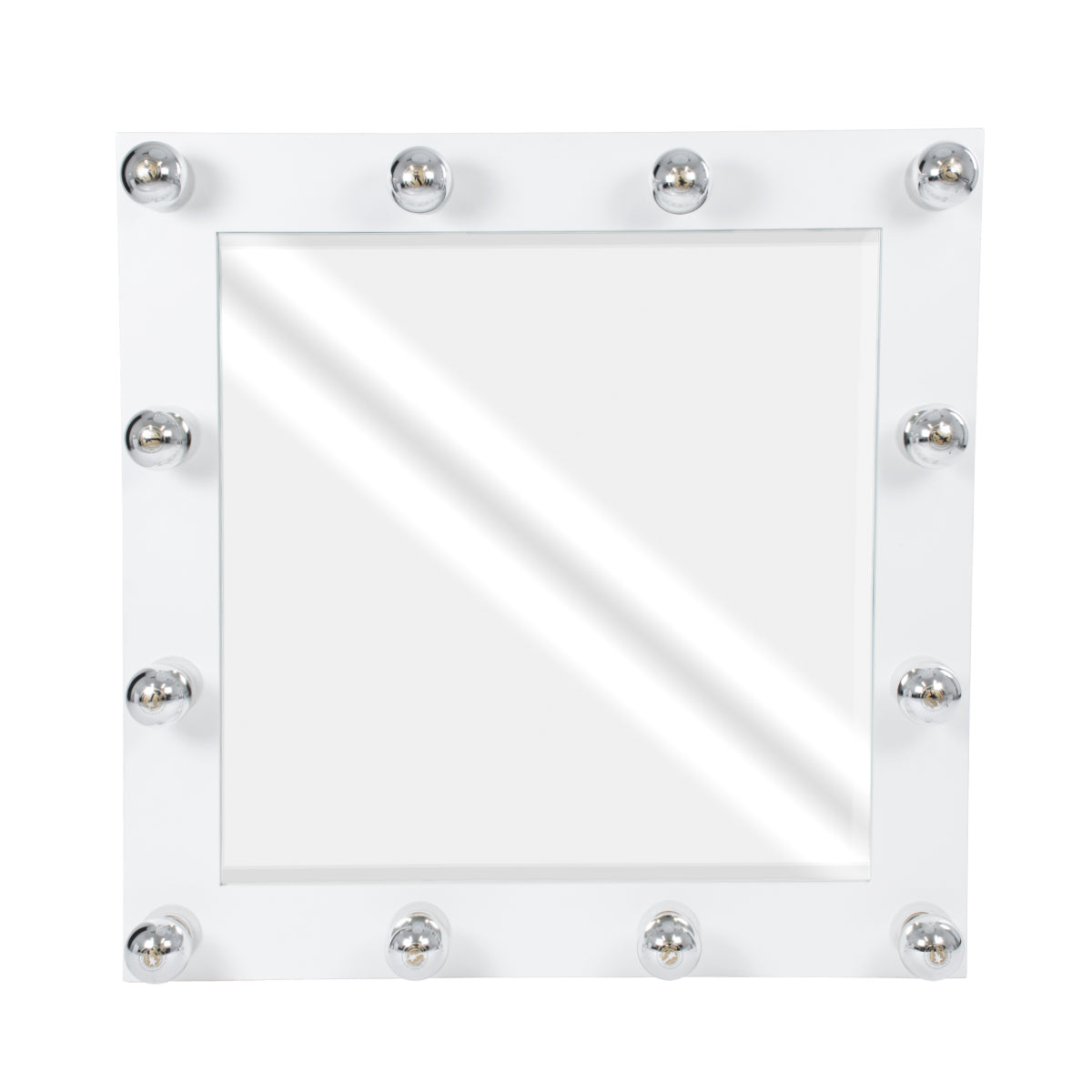 GloboStar® MAKEUP MIRROR-80x80-4 Μοντέρνος Καθρέπτης Μακιγιάζ με Πλαίσιο Φυσικού Ξύλου με Διακόπτη On/Off 12 x E27 AC220-240V - Μ80 x Π7 x Υ80cm - Λευκή Λάκα - ledmania.gr