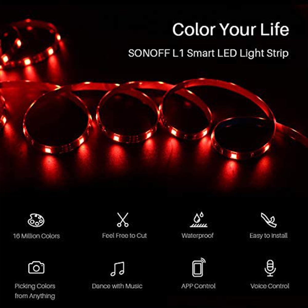 GloboStar® 80025 SONOFF L1-5050RGB-GR-5M-R2 - Smart RGB LED Light Strip Extension 5M Waterproof IP65 - ledmania.gr