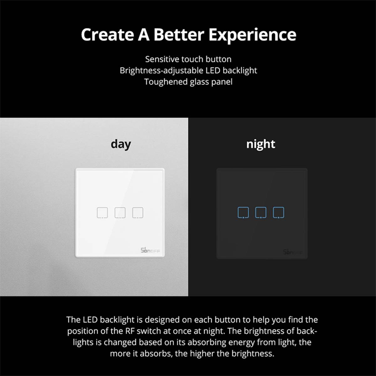 GloboStar® 80067 SONOFF T2EU3C-RF - 433MHz Wireless Smart Wall Touch Button Switch 3 Way - RF Series - ledmania.gr