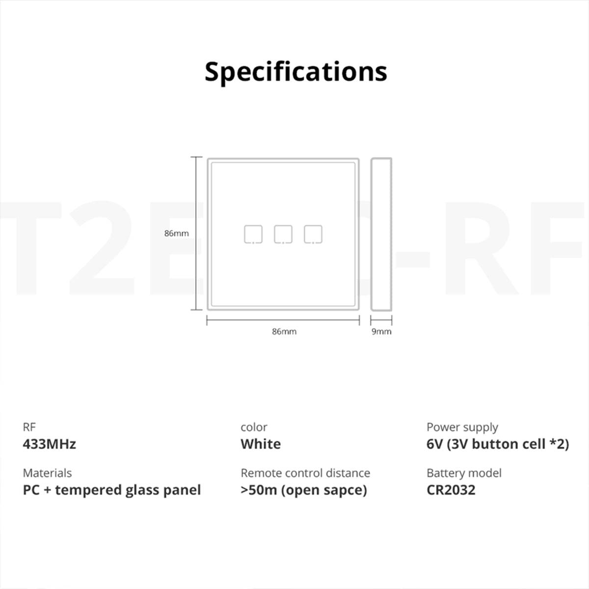 GloboStar® 80067 SONOFF T2EU3C-RF - 433MHz Wireless Smart Wall Touch Button Switch 3 Way - RF Series - ledmania.gr