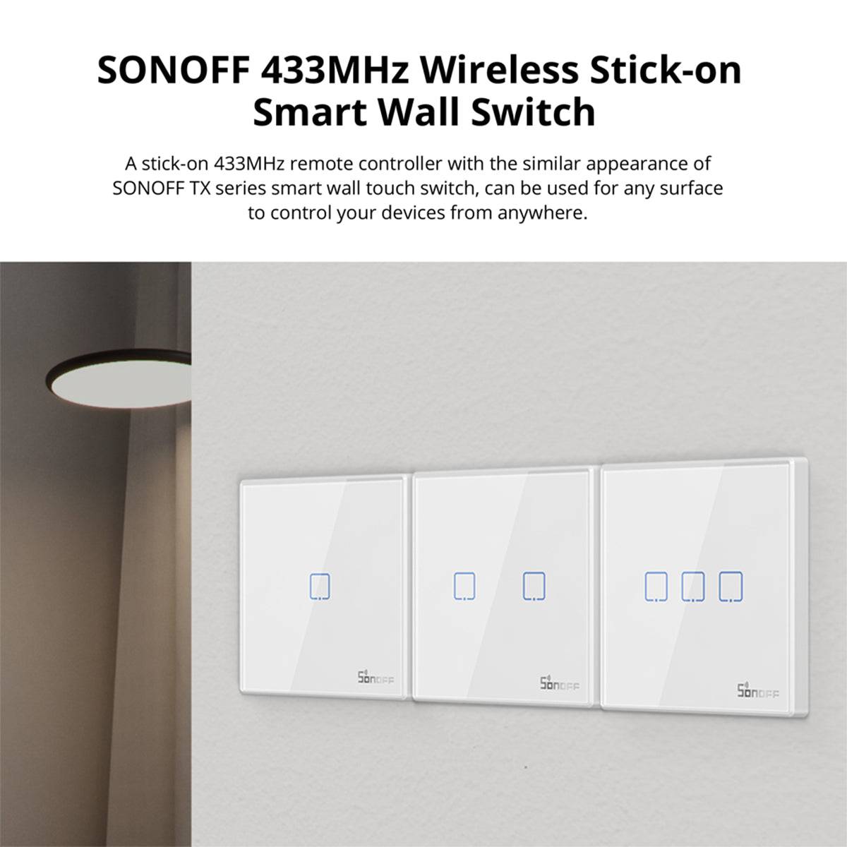 GloboStar® 80067 SONOFF T2EU3C-RF - 433MHz Wireless Smart Wall Touch Button Switch 3 Way - RF Series - ledmania.gr