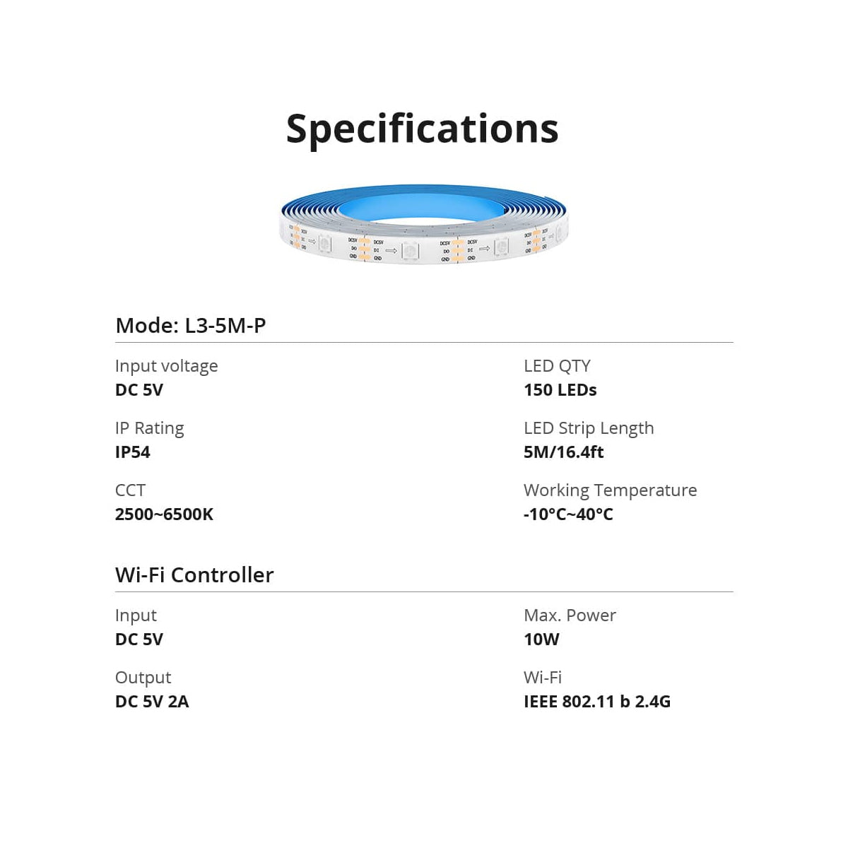GloboStar® 80099 SONOFF L3-5M-PRO RGBIC Digital IC RGB Smart LED Strip Light WiFi 2.4GHz 90 SMD/M 5050 5m Roll & Power Adapter DC 5V Max 10W - ledmania.gr
