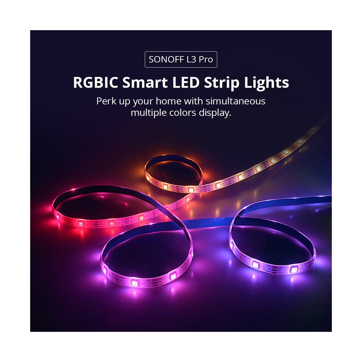 GloboStar® 80099 SONOFF L3-5M-PRO RGBIC Digital IC RGB Smart LED Strip Light WiFi 2.4GHz 90 SMD/M 5050 5m Roll & Power Adapter DC 5V Max 10W - ledmania.gr