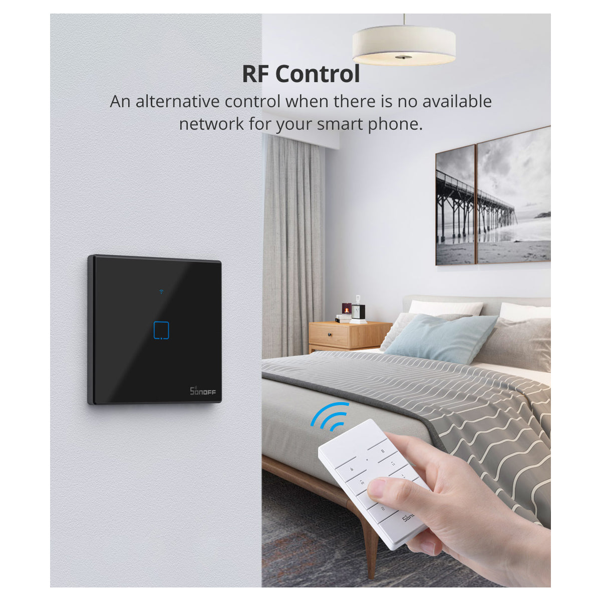 GloboStar® 80131  SONOFF T2EU2C-RF - 433MHz Wireless Smart Wall Stick-On Touch Button Switch 2 Way - RF Series - ledmania.gr