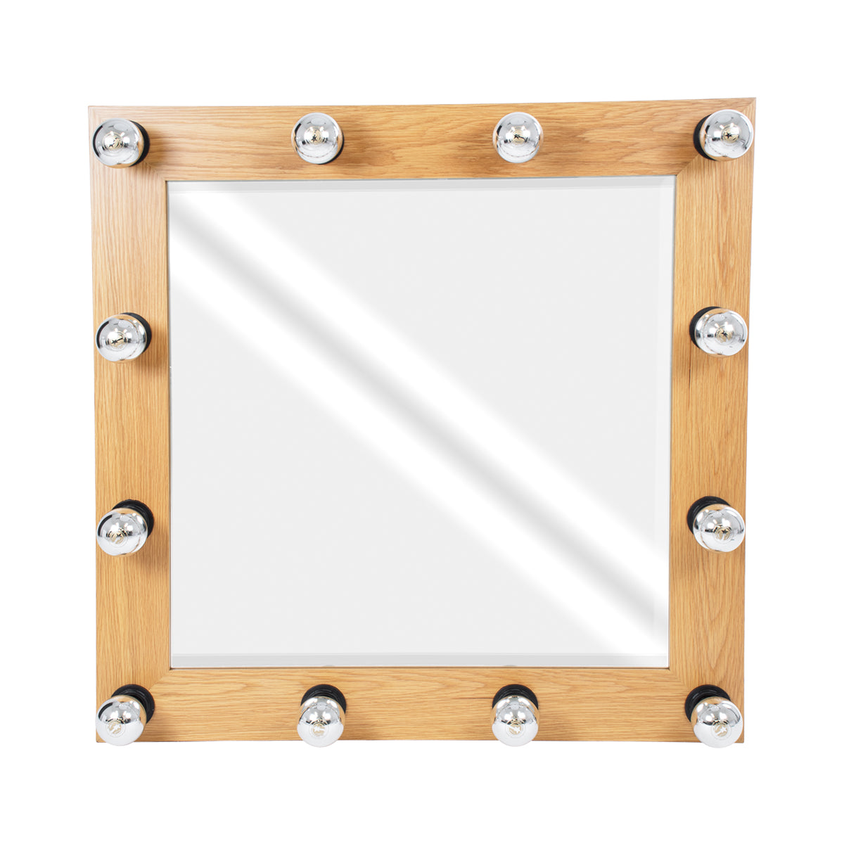 GloboStar® MAKEUP MIRROR-80x80-1 Μοντέρνος Καθρέπτης Μακιγιάζ με Πλαίσιο Φυσικού Ξύλου με Διακόπτη On/Off 12 x E27 AC220-240V - Μ80 x Π7 x Υ80cm - Μπεζ Δρυς - ledmania.gr