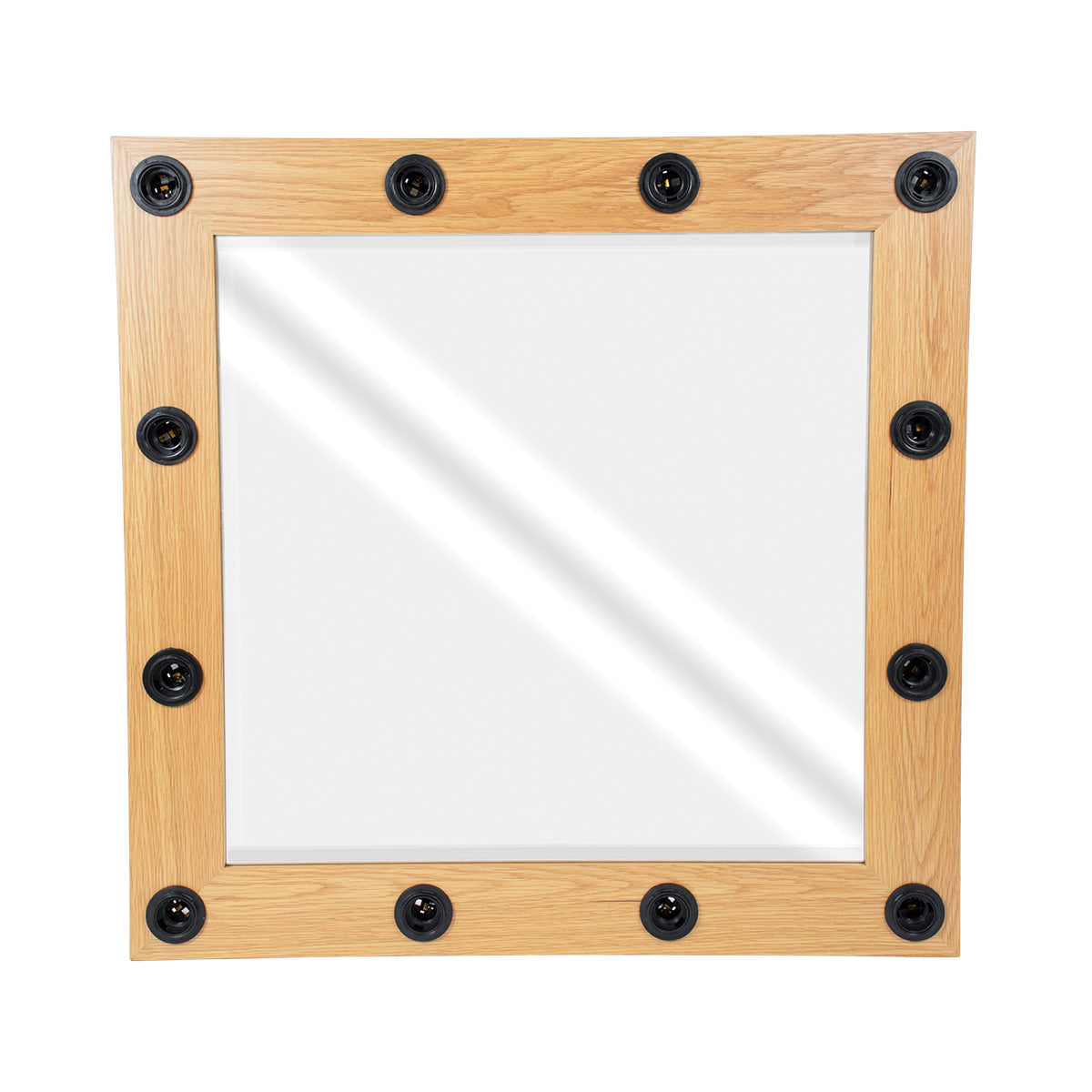 GloboStar® MAKEUP MIRROR-80x80-1 Μοντέρνος Καθρέπτης Μακιγιάζ με Πλαίσιο Φυσικού Ξύλου με Διακόπτη On/Off 12 x E27 AC220-240V - Μ80 x Π7 x Υ80cm - Μπεζ Δρυς - ledmania.gr