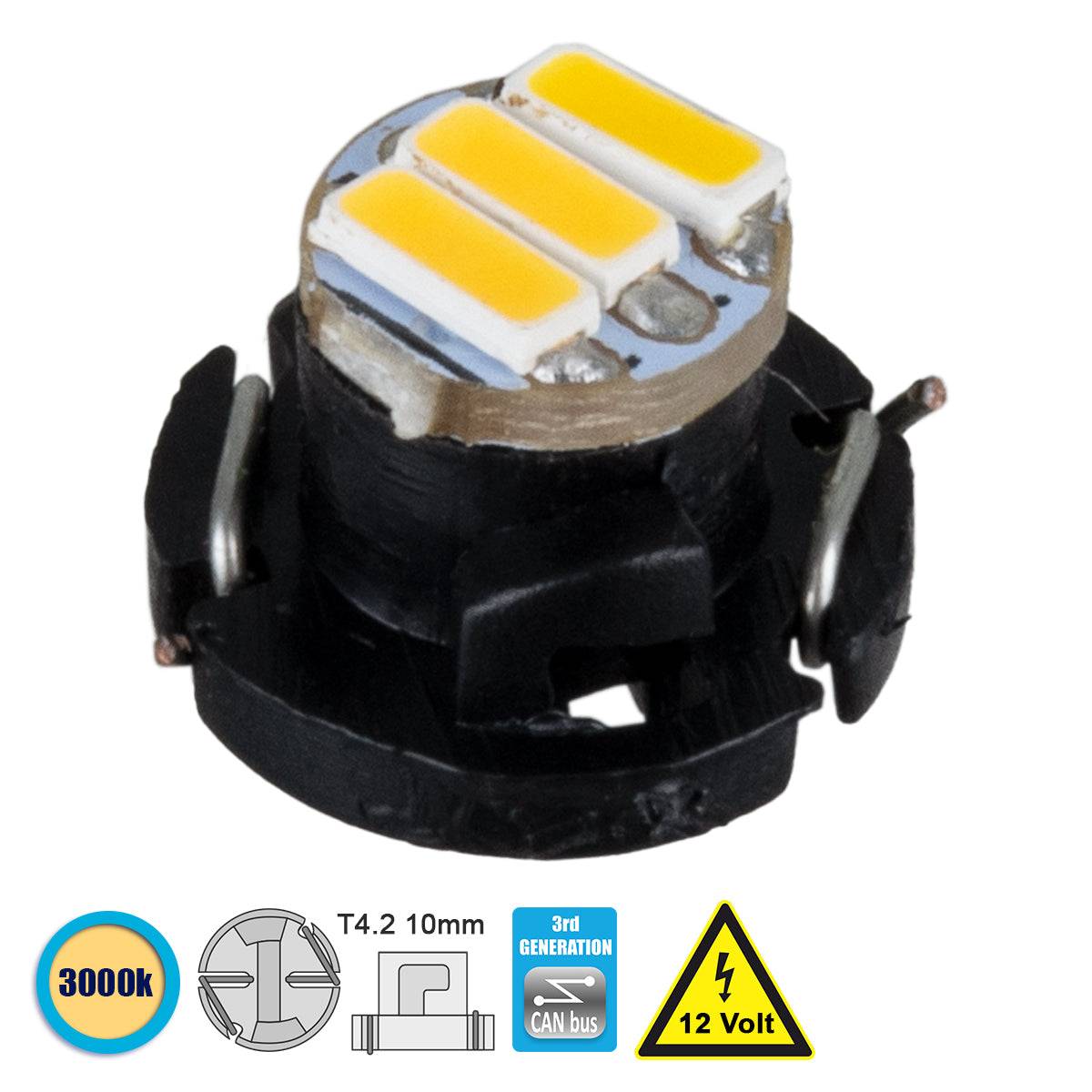 GloboStar® 81009 Λάμπα Αυτοκινήτου T4.2 3rd Generation Can-Bus LED 3 SMD 4014 0.6W 120lm 120° DC 12V IP20 Θερμό Λευκό 3000K - ledmania.gr