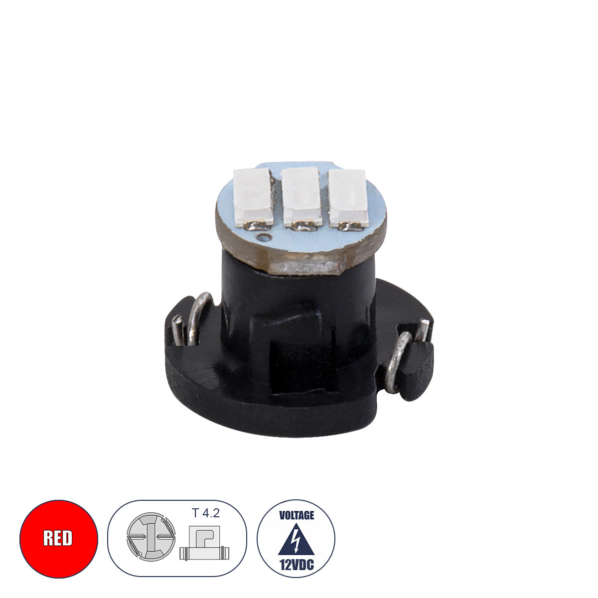 81010 Λάμπα Αυτοκινήτου LED T4.2 3xSMD4014 0.6W 120lm 120° DC 12-16V  IP20 Μ1 x Π1 x Υ0.8cm Κόκκινο
