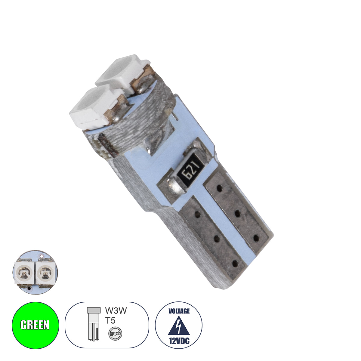 GloboStar® 81025 Λάμπα Αυτοκινήτου LED T5 2xSMD1210 0.6W 72lm 120° DC 12-16V IP20 Φ0.7 x Υ1.7cm Πράσινο - ledmania.gr