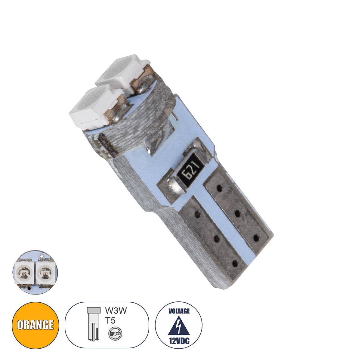 GloboStar® 81027 Λάμπα Αυτοκινήτου LED T5 2xSMD1210 0.6W 72lm 120° DC 12-16V IP20 Φ0.7 x Υ1.7cm Πορτοκαλί - ledmania.gr