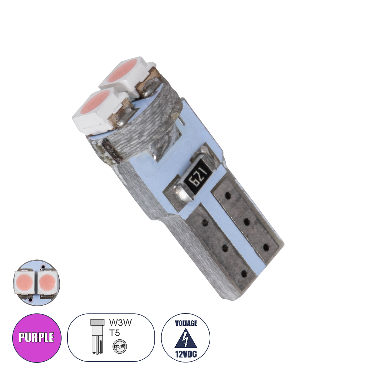 GloboStar® 81027 Λάμπα Αυτοκινήτου LED T5 2xSMD1210 0.6W 72lm 120° DC 12-16V IP20 Φ0.7 x Υ1.7cm Ροζ - ledmania.gr