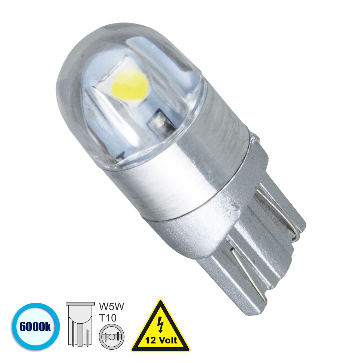 GloboStar® 81043 Λάμπα Αυτοκινήτου T10 W5W LED 2 SMD 3030 2.5W 400lm 360° DC 12V IP20 Ψυχρό Λευκό 6000K - ledmania.gr