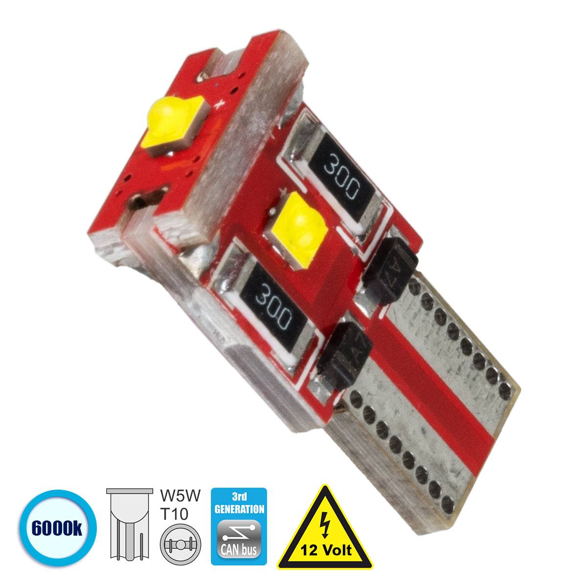 GloboStar® 81111 Λάμπα Αυτοκίνητου T10 W5W 3rd Generation Can-Bus Series LED 3 CREE XHP35 6W 846lm 360° DC 12V IP20 Ψυχρό Λευκό 6000K - ledmania.gr
