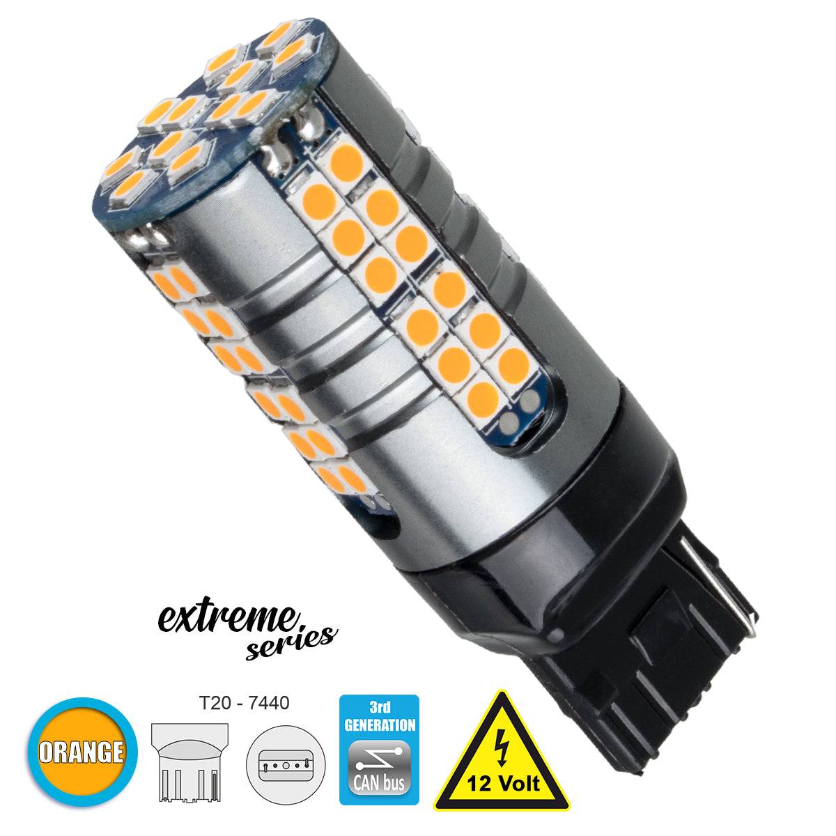 GloboStar® 81162 Λάμπα Αυτοκίνητου T20 - 7440 - W21W 3rd Generation Can-Bus Extreme Series LED 66 SMD 3030 15W 1800lm 360° DC 12V IP20 Πορτοκαλί - ledmania.gr