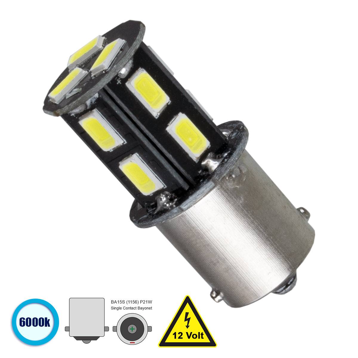 GloboStar® 81206 Λάμπα Αυτοκίνητου 1156 - BA15S - P21W LED 13 SMD 5630 3W 450lm 360° DC 12V IP20 Ψυχρό Λευκό 6000K - ledmania.gr
