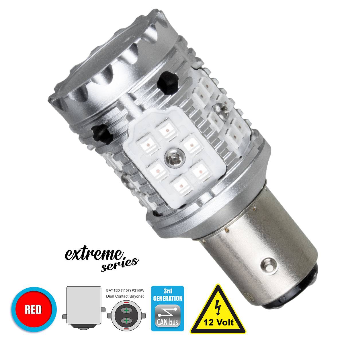 GloboStar® 81237 Λάμπα Αυτοκίνητου 1157 - BAY15D - P21/5W 3rd Generation Can-Bus Extreme Series LED 24 SMD 3030 28W 3360lm 360° DC 12V IP20 Κόκκινο - ledmania.gr