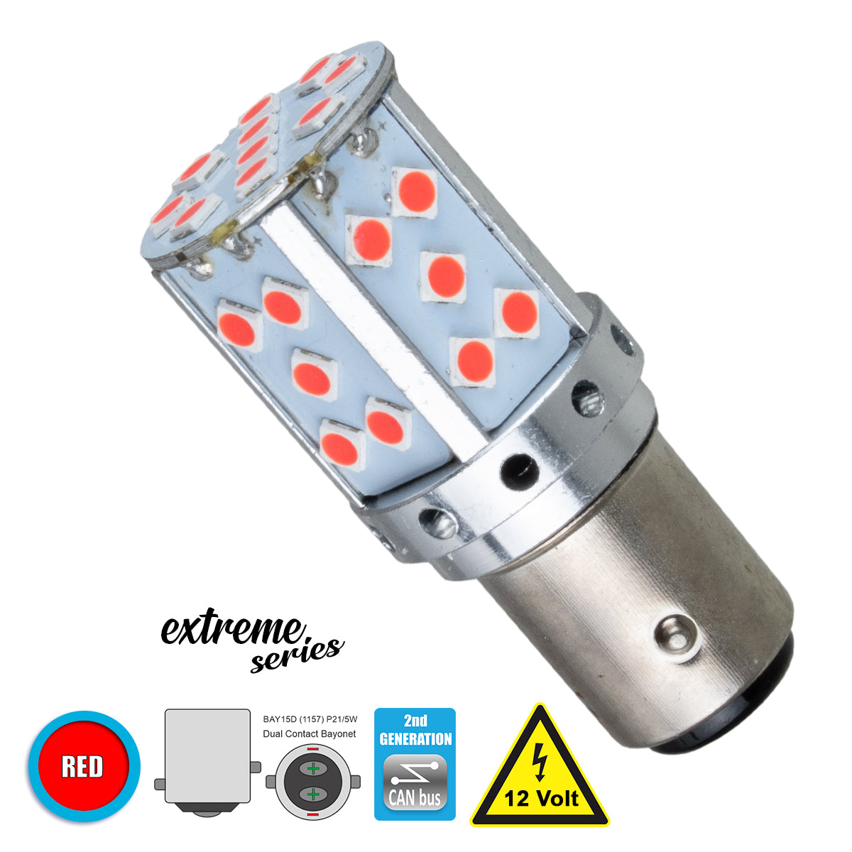 GloboStar® 81243 Λάμπα Αυτοκίνητου 1157 - BAY15D - P21/5W 2nd Generation Can-Bus Extreme Series LED 35 SMD 3030 17W 2040lm 360° DC 12V IP20 Κόκκινο - ledmania.gr