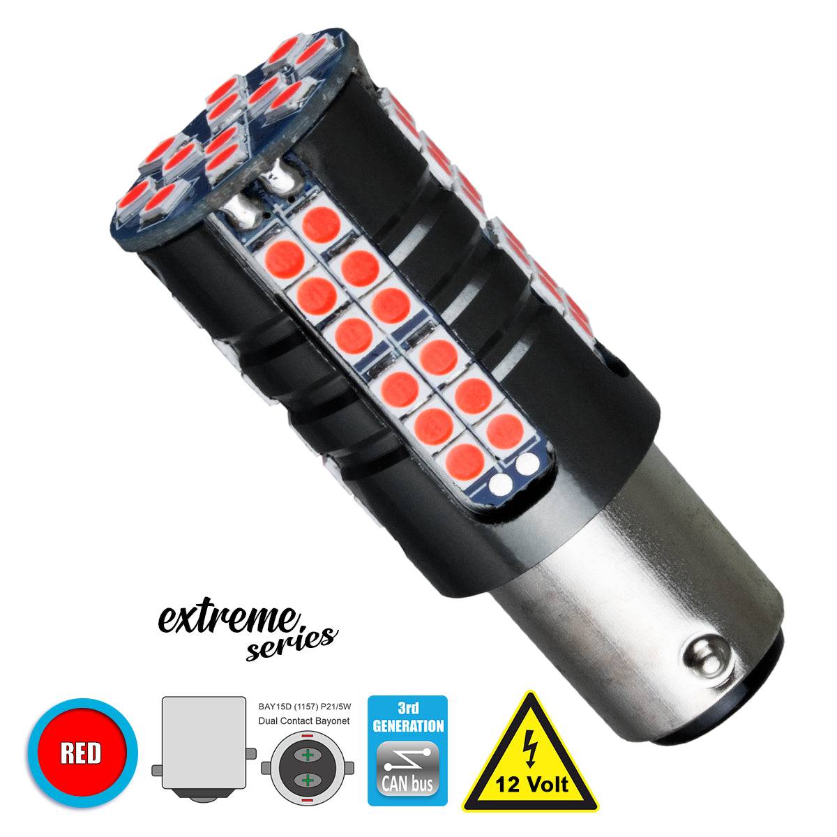 GloboStar® 81255 Λάμπα Αυτοκίνητου 1157 - BAY15D - P21/5W 3rd Generation Can-Bus Extreme Series LED 66 SMD 3030 15W 1800lm 360° DC 12V IP20 Κόκκινο - ledmania.gr
