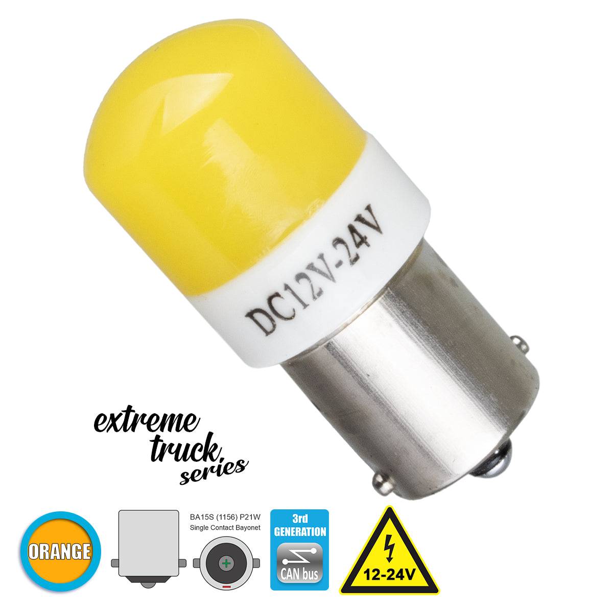 GloboStar® 81265 Λάμπα Αυτοκινήτου & Φορτηγού 1156 - BA15S - P21W 3rd Generation Can-Bus Extreme Truck Series LED 6 SMD 3030 3W 360lm 360° DC 12-24V IP20 Πορτοκαλί - ledmania.gr