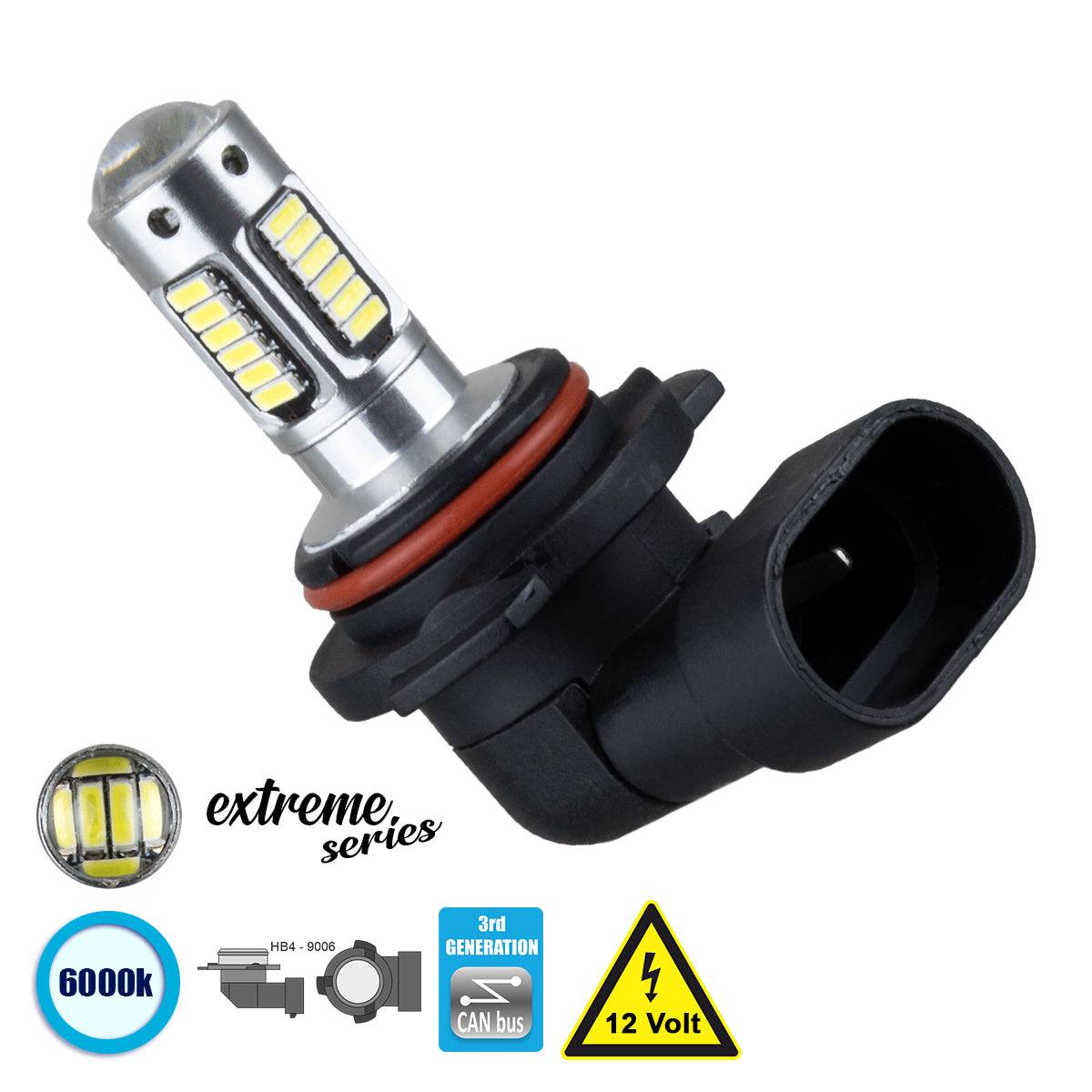 GloboStar® 81421 Λάμπα Αυτοκίνητου HB4 9006 3rd Generation Can-Bus Extreme Series LED 30 SMD 4014 6W 900lm 360° DC 12V IP20 Ψυχρό Λευκό 6000K - ledmania.gr